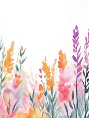 Poster - Colorful watercolor illustration of wildflowers in a field during a sunny day. Generative AI