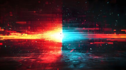 Poster - Stunning abstract digital art composition featuring a vibrant explosion of neon lights cosmic energy and futuristic glitch like visual elements