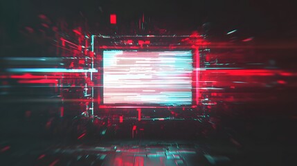 Poster - Stunning glitch art composition featuring a vibrant digital landscape with dynamic neon colored abstract patterns distorted textures and pulsing futuristic lighting effects