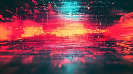 Poster - Vibrant abstract kinetic energy explosion with glitch art effects featuring dynamic lighting neon colors and a hypnotic digital pattern  A futuristic