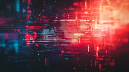 Leinwandbilder - Vibrant and dynamic digital glitch distortion creating a futuristic abstract cityscape or landscape background  The image is filled with vivid neon colors interference patterns and a surreal