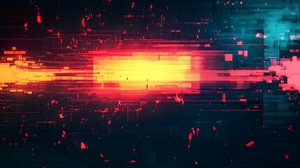 Poster - Vibrant and dynamic digital art explosion of futuristic neon lights glitch effects and sci fi inspired elements in a surreal and dreamlike cyberspace background