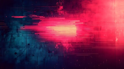 Poster - Vibrant digital glitch art with neon lights colorful geometric patterns and a sense of energy and motion  The image evokes a futuristic technological atmosphere with its abstract experimental design
