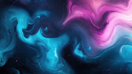 Wall Mural - Swirling turquoise and magenta galaxy with cosmic dust and glowing stars