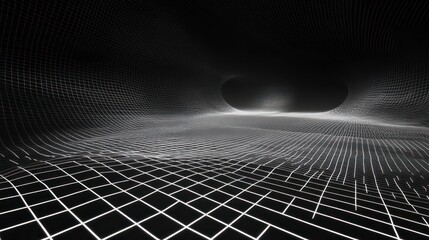 Wall Mural - 3d abstract black and white background. retrowave retro 80s 90s futuristic grey laser neon grid surf
