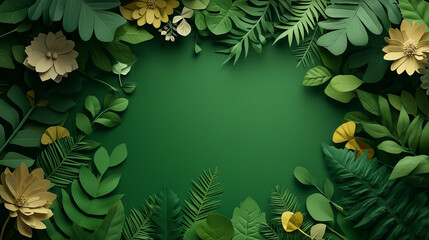 Wall Mural - golden frame with green leaves