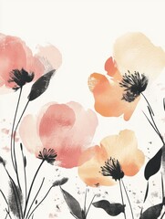 Poster - Colorful watercolor illustration of blooming flowers in soft shades in a serene garden setting during springtime. Generative AI