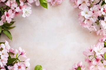 Aufkleber - Floral arrangement with pink blossoms creating an elegant frame suitable for text or design projects. Generative AI