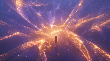 Wall Mural - fascinating landscape of the multiverse with a man contemplating different options and paths. concep