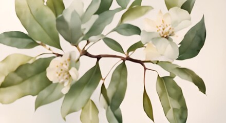 Flowers white one branch background gum olated tree branch plant leaf illustration eucalyptus tree watercolor twig design exotic nature green isolated element natural gum seed botany medicative 4KFlow