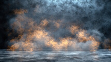 Wall Mural - Smoky, fiery backdrop, studio floor, dark background, design