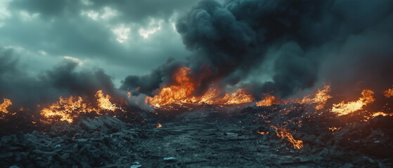 Wall Mural - A burning waste heap with red glimmers of fire ins_005