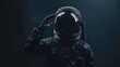 © ArmStrong☠ - A stylized astronaut figure in a black space suit, saluting against a dark background.