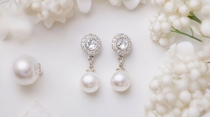 Wall Mural - Close-up of a set of earrings on a clean white background, perfect for jewelry marketing.