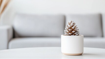 Wall Mural - Cozy living room, pine cone decor, winter ambiance, home interior design, stock photo