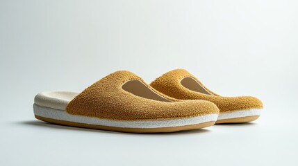 Wall Mural - A single pair of slippers isolated on a clean white surface, great for home footwear product marketing.