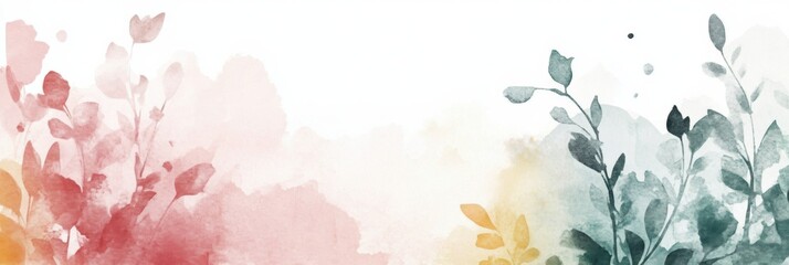 Poster - Colorful watercolor illustration of leafy branches and abstract floral shapes enhancing artistic ambiance. Generative AI