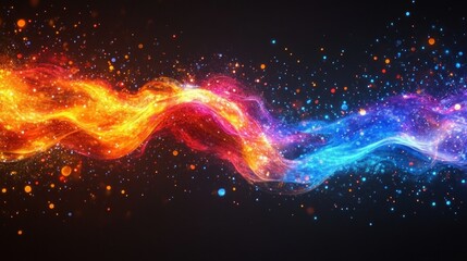 Poster - Fiery, icy wave collision; cosmic dust, dark space, energy concept