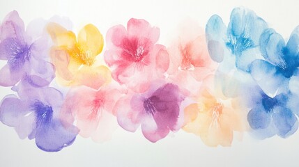 Poster - Watercolor floral illustration featuring vibrant blooms in a gradient of colors against a white background. Generative AI