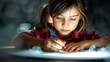 © Hickendorf - Focused Young Girl Writing with Determination and Creativity