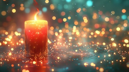 Sticker - Glowing candle, bokeh background, festive, dark surface, holiday