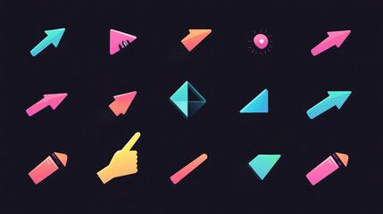 Wall Mural - a set of computer mouse click cursor icons, including a hand cursor and a loading icon, for various 