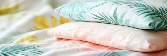 Poster - Bright and colorful tropical patterned fabric perfect for summer decor and comfortable relaxation moments. Generative AI