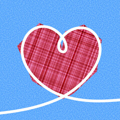 Wall Mural - A vibrant red plaid heart outlined in white on a textured blue background. Vector illustration for love themes.