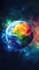 Sticker - Low Poly Earth in Vibrant Cosmic Space