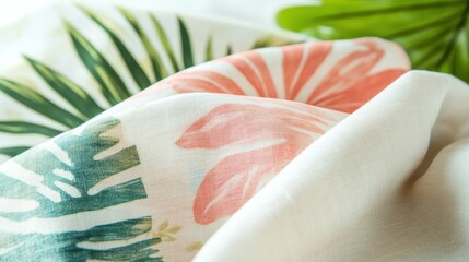 Aufkleber - Summer fabrics featuring tropical patterns ideal for beachwear and casual outfits during warm weather. Generative AI