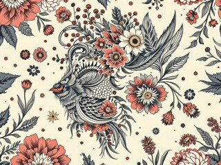  Elegant Floral Bird Illustration with Vintage Charm