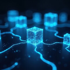 Wall Mural - understanding blockchain technology through a digital representation of interconnected nodes and blo