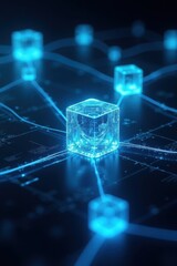 Wall Mural - concept of blockchain technology with glowing digital cubes connected by luminous lines representing