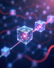 Wall Mural - innovative blockchain representation showcasing interconnected data cubes illuminated by vibrant col