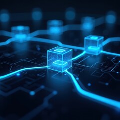 Wall Mural - exploring the intricate network visualization of blockchain technology with glowing nodes and connec