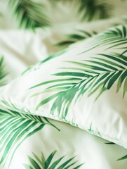 Aufkleber - Light summer fabrics feature tropical patterns with lush green leaves perfect for warm weather relaxation. Generative AI