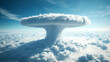 © Thiago - Mushroom cloud formation rises above a sea of clouds during a clear day, showcasing dramatic weather patterns and atmospheric phenomena in a wide expanse. Weather Phenomena. Illustration