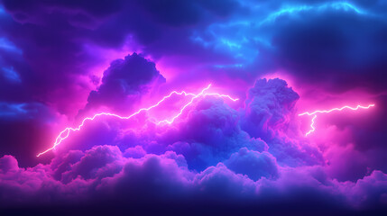 Abstract neon background with stormy cloud glowing with bright light, rendering, weather phenomenon, abstract, neon, background. Weather Phenomena. Illustration