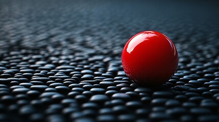 Wall Mural - Red ball is sitting on a black surface. The ball is the only object in the image