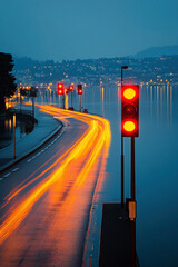 Wall Mural - traffic light at night