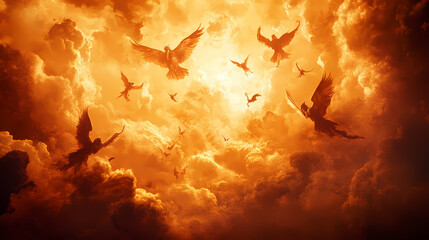 Wall Mural - The final war in heaven: satan and his angels cast out of heaven by michael, dramatic and intense battle in the clouds. Cursed & Haunted Objects. Illustration
