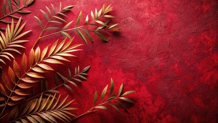 Sticker - Textured Red Background With Botanical Elements in Composition. Generative AI