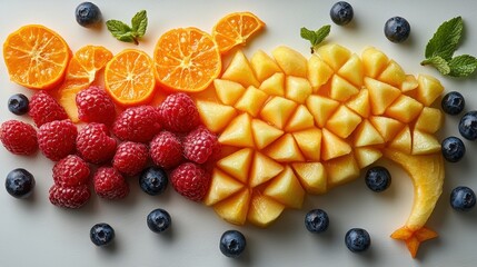 Wall Mural - A colorful arrangement of fruits, showcasing creativity in food presentation.