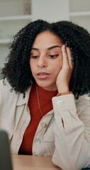 Aufkleber - Laptop, remote work and yawn with business woman at desk in home office for administration or deadline. Exhausted, fatigue and tired with design employee in apartment for online planning or research