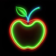 Wall Mural - Neon Apple Design Featuring Vibrant Colors on White Background. Generative AI