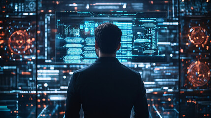 a depiction of data analysis and big data science, featuring ai technology that assists in work, gen