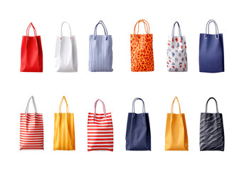 Colorful shopping bags display studio product isolated on transparent background