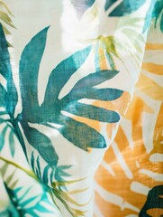 Aufkleber - Tropical patterns on light summer fabrics ideal for beachwear and casual summer outfits. Generative AI