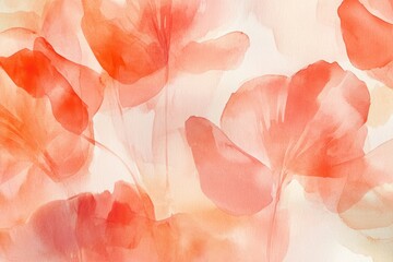 Poster - Colorful watercolor illustration with soft red floral patterns on a beige background. Generative AI