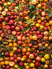 Canvas Print - A colorful assortment of fruits, including apples, pears, grapes, and oranges, creates a vibrant and textured full frame image.